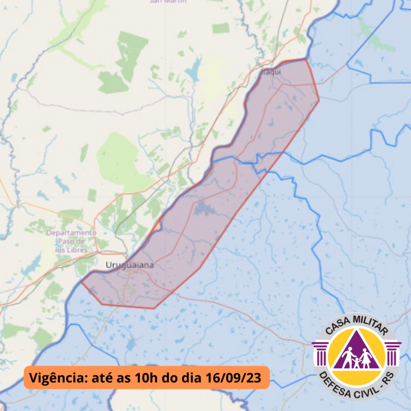 Alerta para inundação Rio Uruguai em elevação em Uruguaiana Defesa