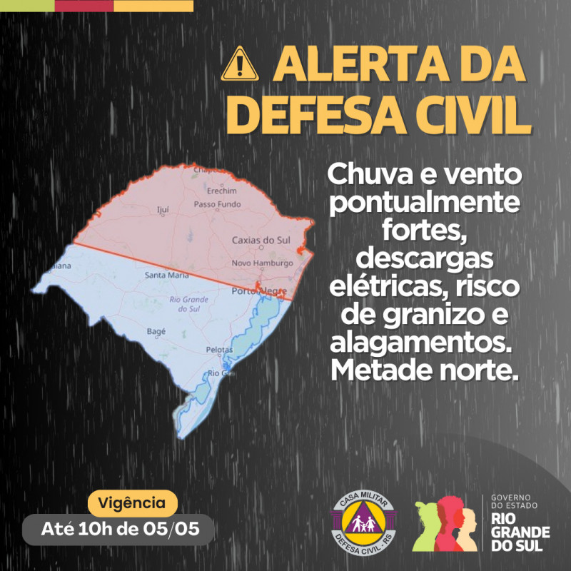 Defesa Civil alerta para chuvas e ventos fortes descargas elétricas e