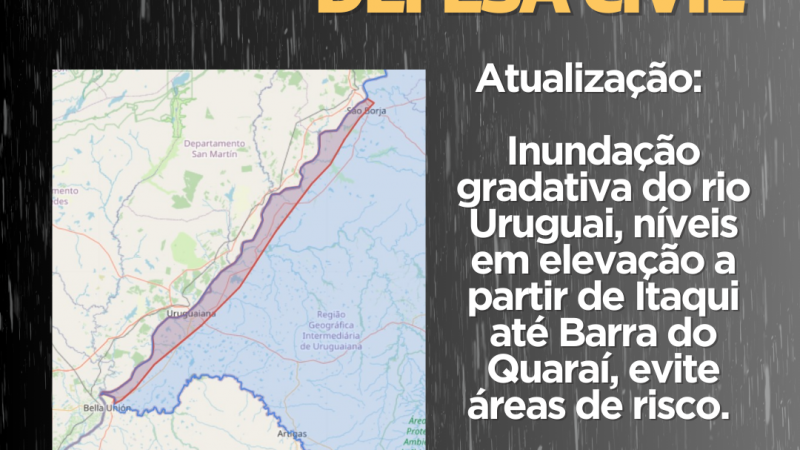 Alerta inundação gradativa do rio Uruguai níveis em elevação a partir