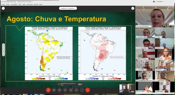 Teleconferência com meteorologista e hidrólogos.