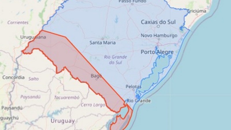Alerta para área delimitada em vermelho no mapa.