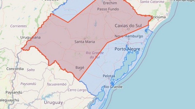 Alerta para regiões em vermelho no mapa.