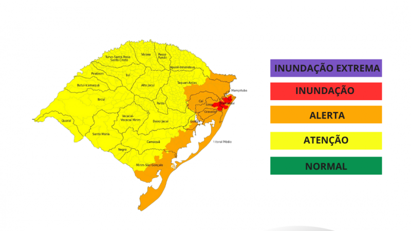Aviso hidrológico indicando algumas mudanças de status
