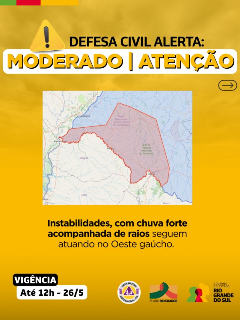 Mapa do Rs em fundo amarelo