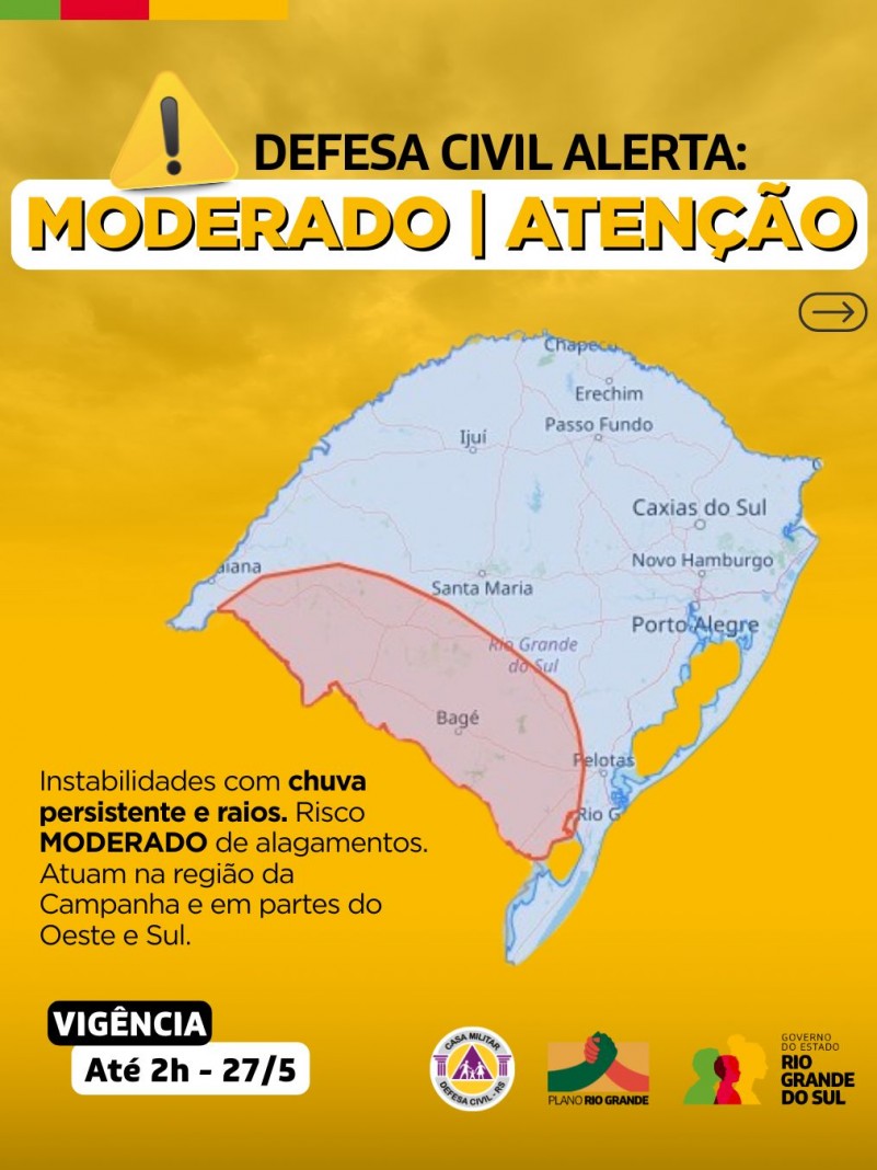 Defesa Civil alerta: Condição de ATENÇÃO para chuva persistente e raios