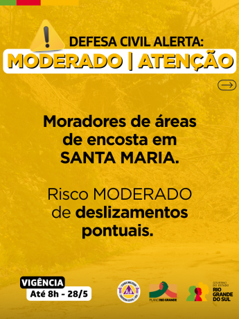 Alerta para condição de risco MODERADO para deslizamentos pontuais