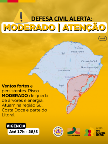 Alerta amarelo para região Sul, Costa Doce e parte do Litoral.