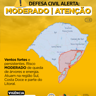 Alerta amarelo para região Sul, Costa Doce e parte do Litoral.