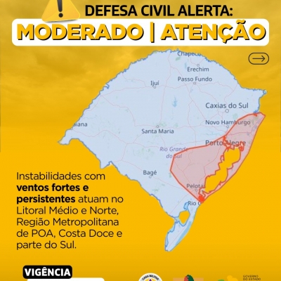 Defesa Civil alerta: condição de ATENÇÃO para rajadas de vento