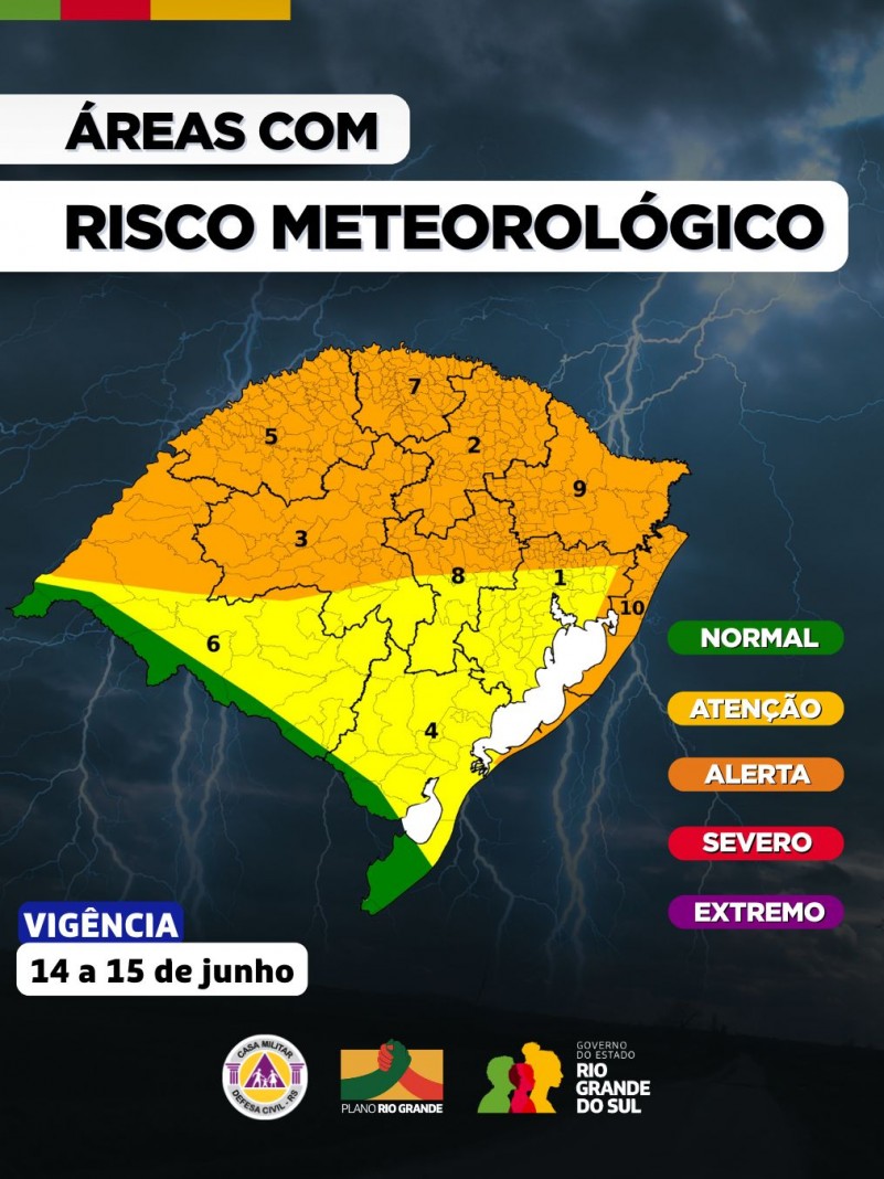 O Centro de Monitoramento da Defesa Civil Estadual atualiza o prognóstico meteorológico para os próximos dias no RS