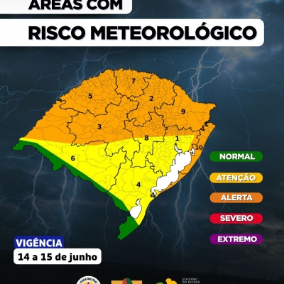O Centro de Monitoramento da Defesa Civil Estadual atualiza o prognóstico meteorológico para os próximos dias no RS