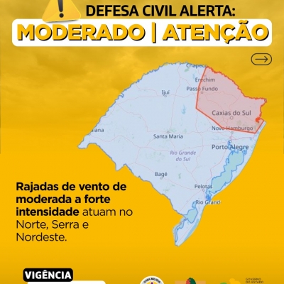 Defesa Civil alerta: Condição de ATENÇÃO para rajadas de vento de moderada a forte intensidade