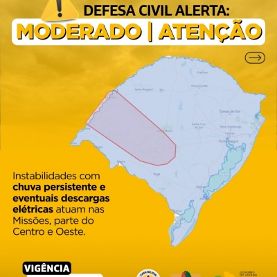 Defesa Civil alerta: Condição de ATENÇÃO para instabilidades com chuva persistente e eventuais descargas elétricas