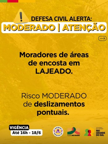 Alerta de deslizamento de encosta em Lajeado