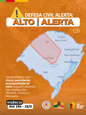 Defesa Civil alerta: Condição de chuva volumosa e persistente com raios nas Missões, Centro e Noroeste