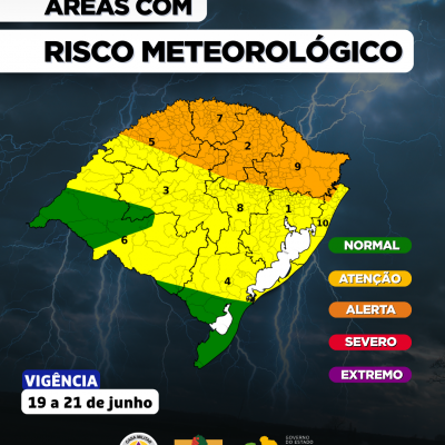 O Centro de Monitoramento da Defesa Civil Estadual atualiza o prognóstico meteorológico para os próximos dias no RS
