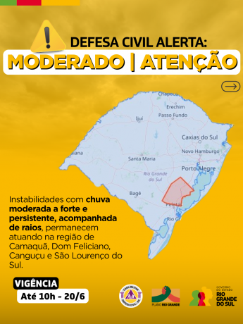 Alerta amarelo para região de Camaquã