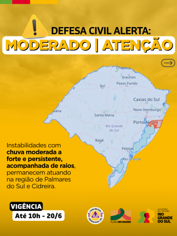 Alerta amarelo para a região de Palmares do Sul e Cidreira