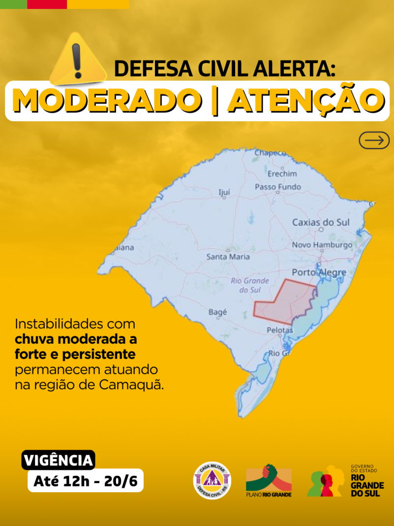 Alerta amarelo para a região de Camaquã