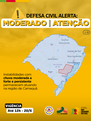 Alerta amarelo para a região de Camaquã