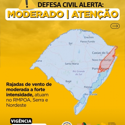 Defesa Civil alerta: condição de ATENÇÃO para rajadas de ventos