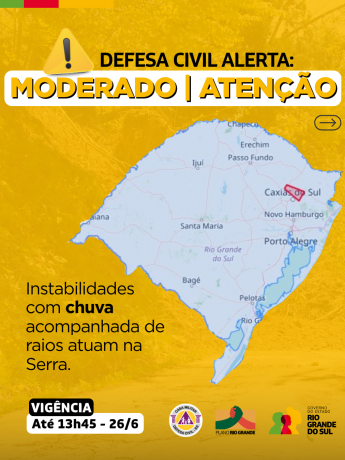 Defesa Civil alerta: Condição de ATENÇÃO chuva e raios na região da Serra