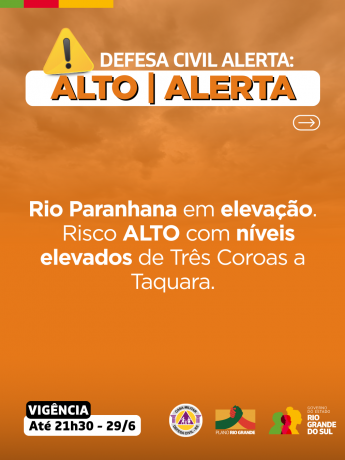 Alerta Laranja para elevação do Rio Paranhana