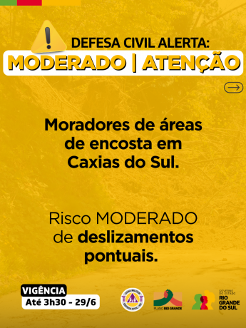 Alerta de movimentos de massa para Caxias do Sul 