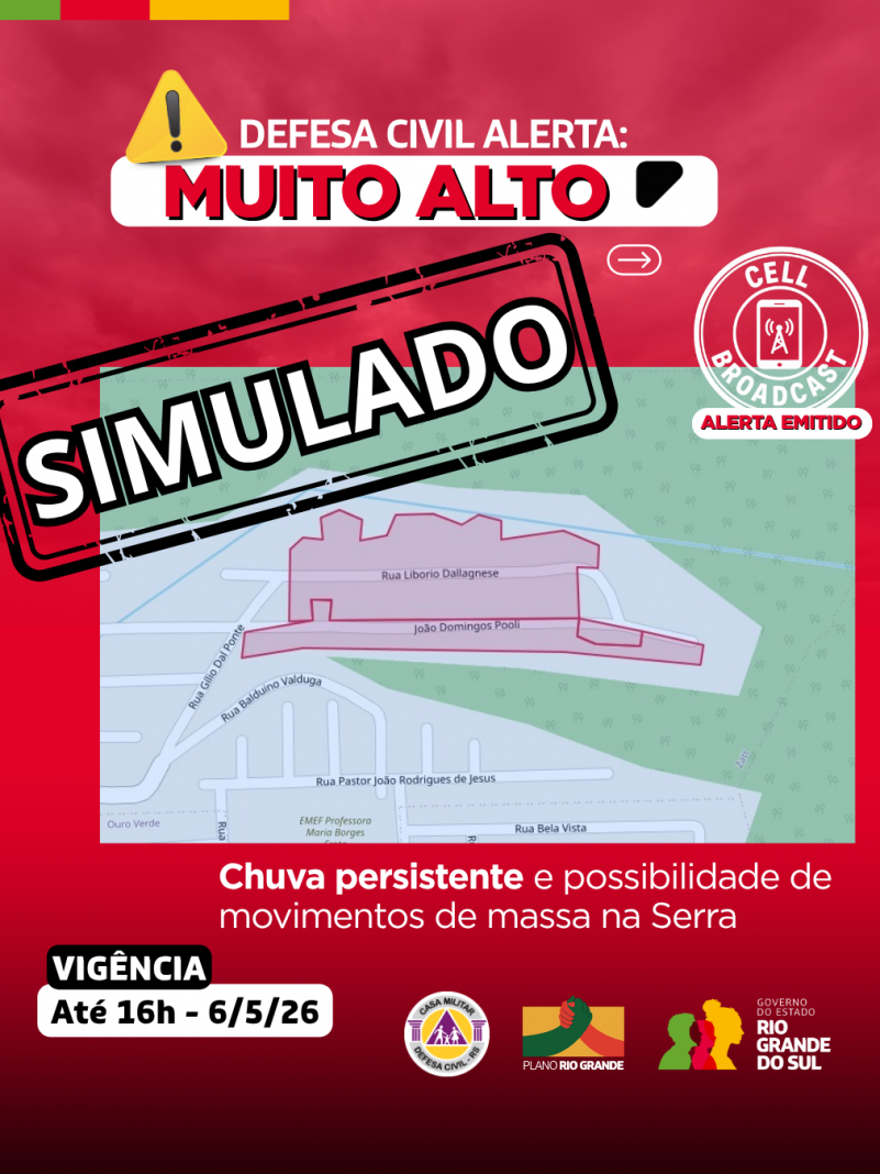 Simula&ccedil;&atilde;o de Alerta Vermelho/Cell Broadcast