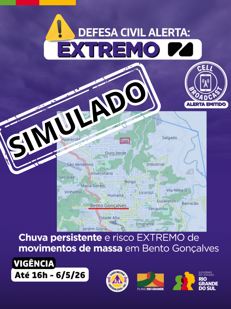 Simula&ccedil;&atilde;o de Alerta ROXO/Cell Broadcast