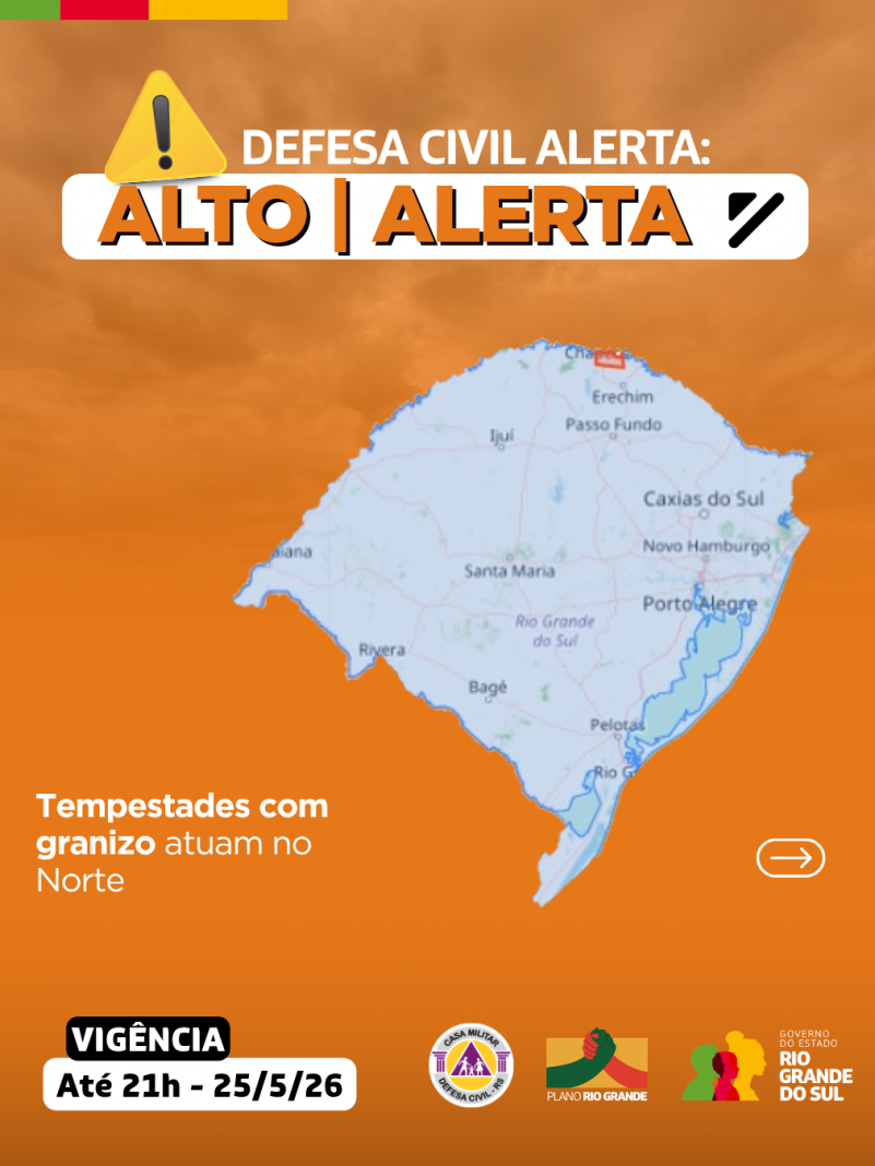 Defesa Civil alerta: Condi&ccedil;&atilde;o de ALERTA para tempestades com granizo que atuam no Norte