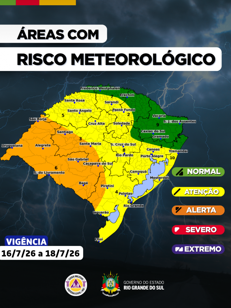 O CENTRO DE MONITORAMENTO DA DEFESA CIVIL DO ESTADO ATUALIZA O PROGN&Oacute;STICO METEOROL&Oacute;GICO PARA OS PR&Oacute;XIMOS DIAS