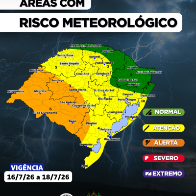 O CENTRO DE MONITORAMENTO DA DEFESA CIVIL DO ESTADO ATUALIZA O PROGN&Oacute;STICO METEOROL&Oacute;GICO PARA OS PR&Oacute;XIMOS DIAS