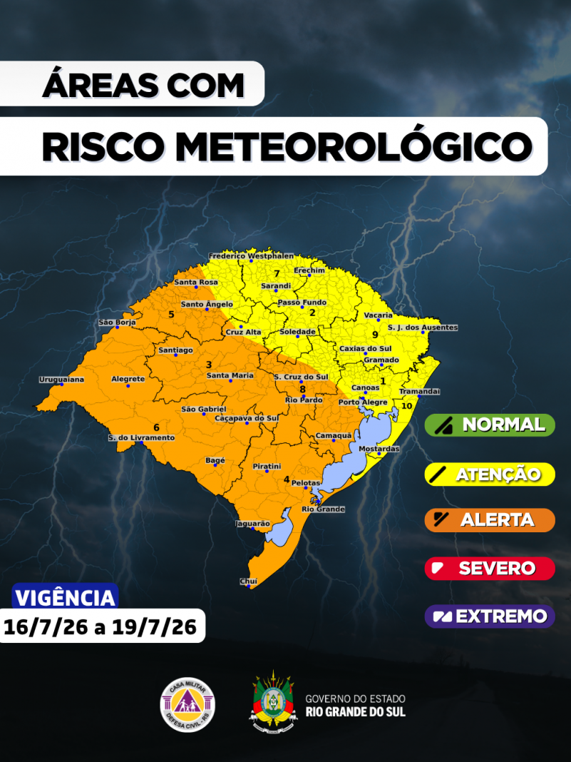 O CENTRO DE MONITORAMENTO DA DEFESA CIVIL DO ESTADO ATUALIZA O PROGN&Oacute;STICO METEOROL&Oacute;GICA PARA OS PR&Oacute;XIMOS DIAS: