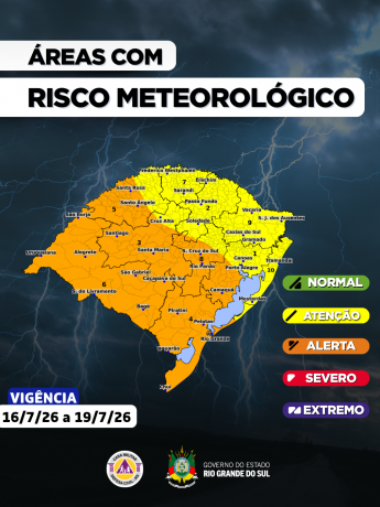 O CENTRO DE MONITORAMENTO DA DEFESA CIVIL DO ESTADO ATUALIZA O PROGN&Oacute;STICO METEOROL&Oacute;GICA PARA OS PR&Oacute;XIMOS DIAS:
