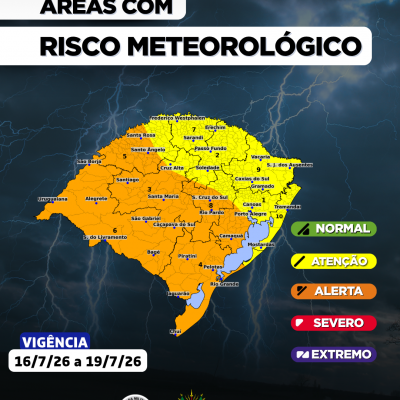 O CENTRO DE MONITORAMENTO DA DEFESA CIVIL DO ESTADO ATUALIZA O PROGN&Oacute;STICO METEOROL&Oacute;GICA PARA OS PR&Oacute;XIMOS DIAS: