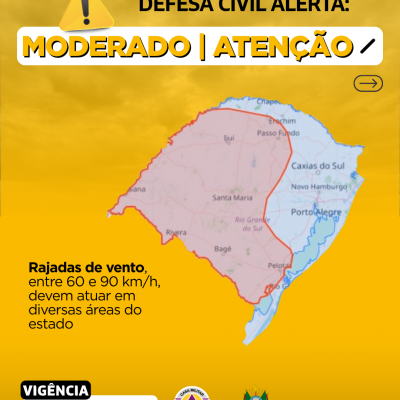 Defesa Civil alerta: Condi&ccedil;&atilde;o de ATEN&Ccedil;&Atilde;O para rajadas de vento