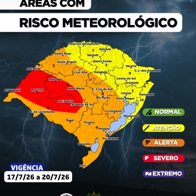 O CENTRO DE MONITORAMENTO DA DEFESA CIVIL DO ESTADO ATUALIZA O PROGN&Oacute;STICO METEOROL&Oacute;GICO PARA OS PR&Oacute;XIMOS DIAS