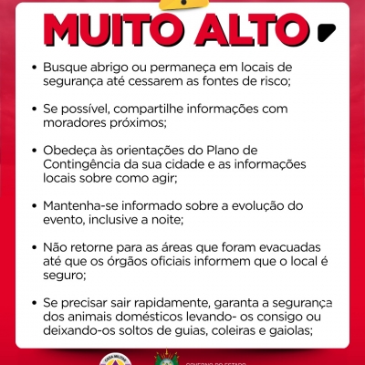 Defesa Civil alerta SEVERO/CELL BROADCAST para chuva intensa e volumosa que atua em Porto Lucena e proximidades. 