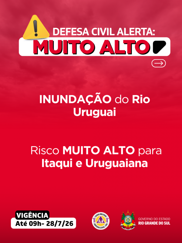 Defesa Civil alerta: Alerta VERMELHO: INUNDA&Ccedil;&Atilde;O do rio Uruguai