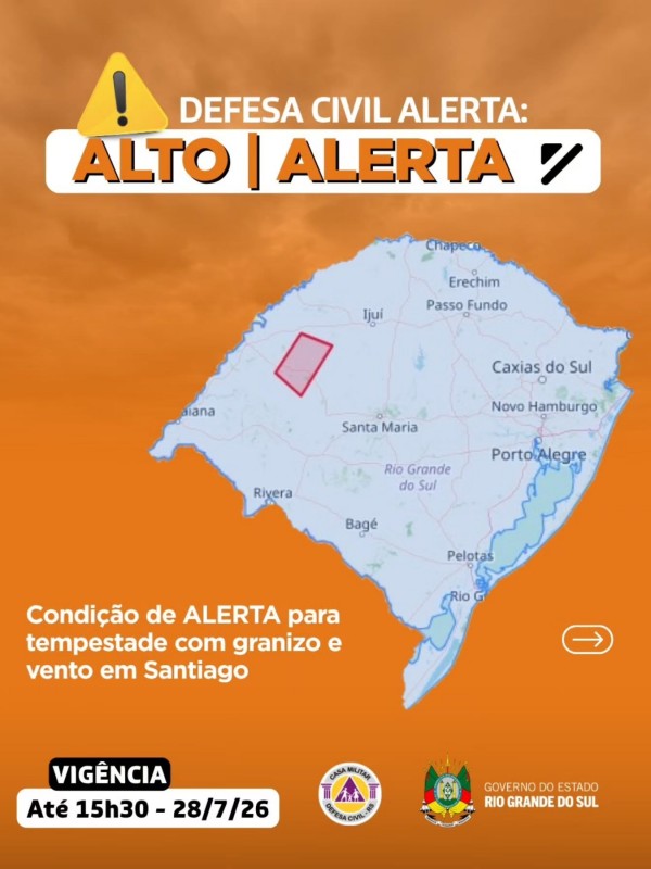 Condi&ccedil;&atilde;o de ALERTA para tempestade com granizo e vento, em Santiago