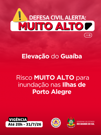 Defesa Civil alerta: eleva&ccedil;&atilde;o no Gua&iacute;ba. Risco MUITO ALTO para inunda&ccedil;&atilde;o nas Ilhas de Porto Alegre