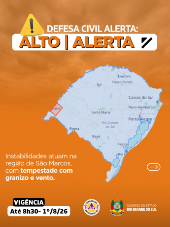 Defesa Civil alerta: condi&ccedil;&atilde;o de ALERTA para instabilidades que atuam na regi&atilde;o de S&atilde;o Marcos