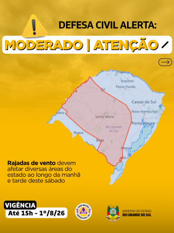 Defesa Civil alerta: Condi&ccedil;&atilde;o de ATEN&Ccedil;&Atilde;O para rajadas de vento que devem afetar diversas &aacute;reas do estado
