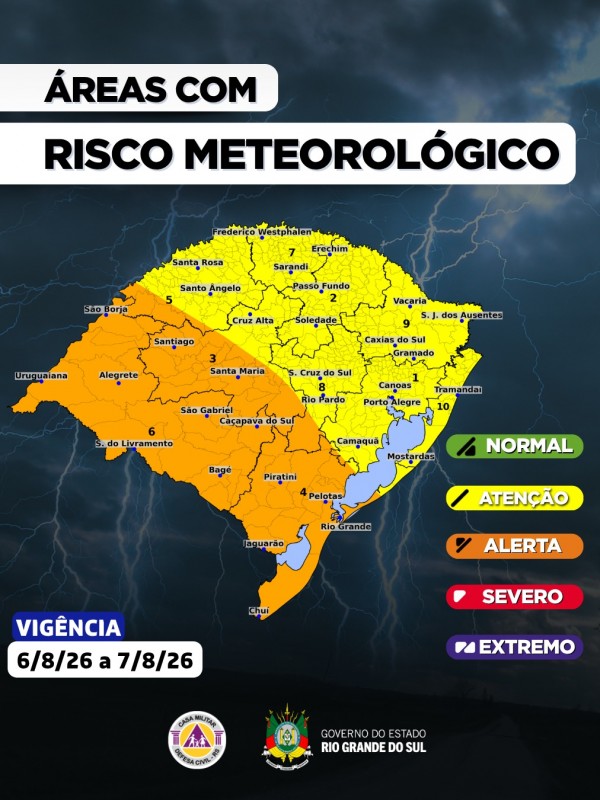 O CENTRO DE MONITORAMENTO DA DEFESA CIVIL DO ESTADO ATUALIZA O PROGN&Oacute;STICO METEOROL&Oacute;GICO PARA OS PR&Oacute;XIMOS DIAS