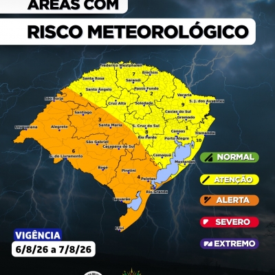 O CENTRO DE MONITORAMENTO DA DEFESA CIVIL DO ESTADO ATUALIZA O PROGN&Oacute;STICO METEOROL&Oacute;GICO PARA OS PR&Oacute;XIMOS DIAS