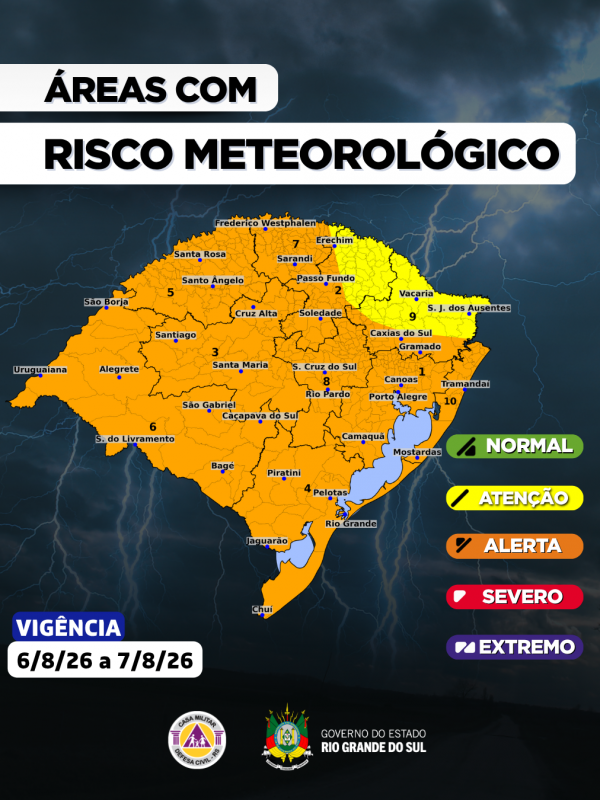 O CENTRO DE MONITORAMENTO DA DEFESA CIVIL DO ESTADO ATUALIZA O PROGN&Oacute;STICO METEOROL&Oacute;GICO PARA OS PR&Oacute;XIMOS DIAS