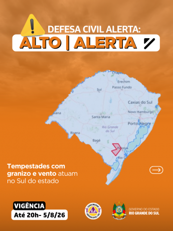 Defesa Civil alerta: condi&ccedil;&atilde;o de ALERTA para tempestades com granizo e vento que atuam no Sul do estado