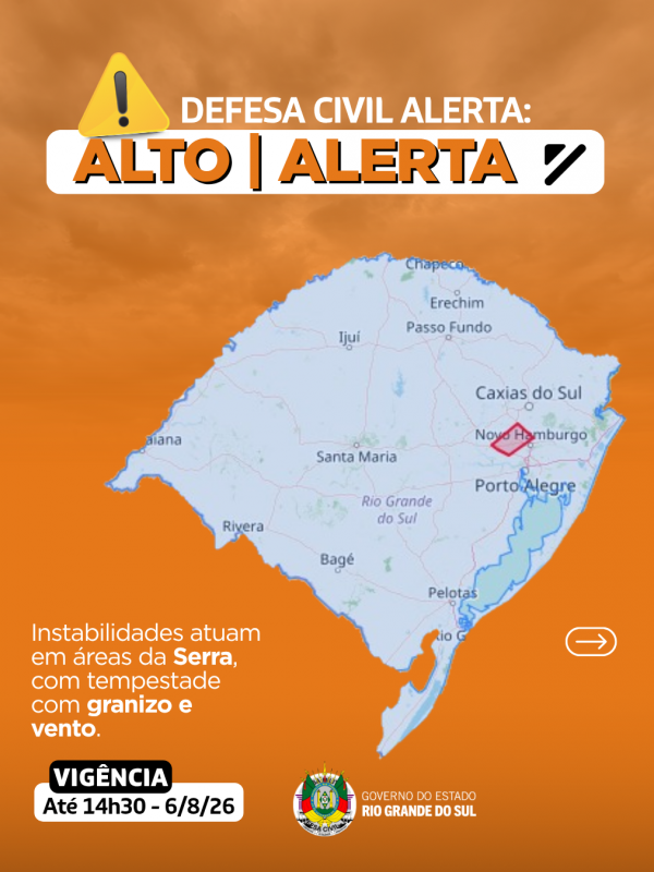 Defesa Civil alerta: condi&ccedil;&atilde;o de ALERTA para instabilidades que atuam em &aacute;reas da Serra