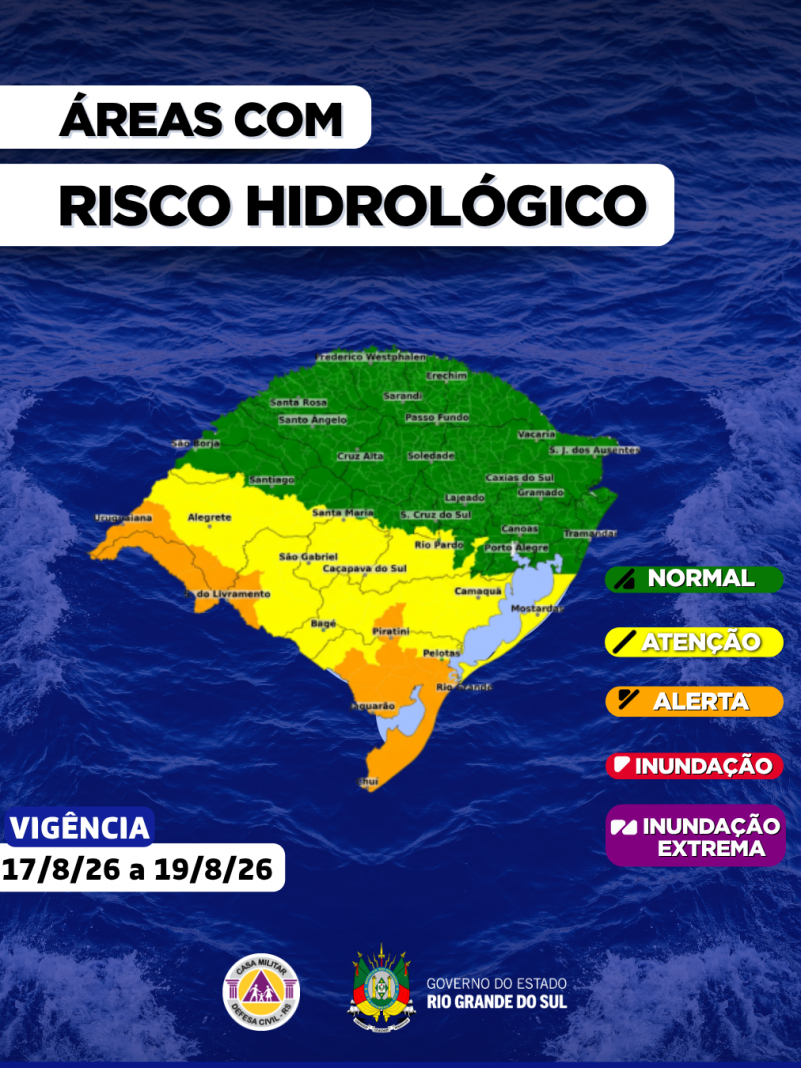 O Centro de Monitoramento da Defesa Civil Estadual atualiza as condi&ccedil;&otilde;es hidrol&oacute;gica para os pr&oacute;ximos dias no RS.